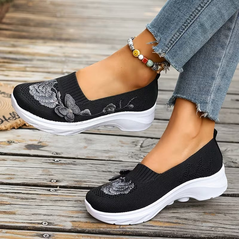 Damen Mokassins mit floraler Stickerei und flexiblem Sohlen R&B
