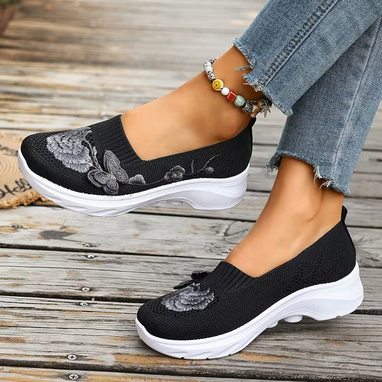 Damen Mokassins mit floraler Stickerei und flexiblem Sohlen R&B