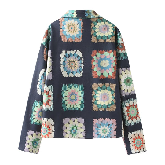Damen modische Jacke mit floralem Muster und praktischen Taschen R&B