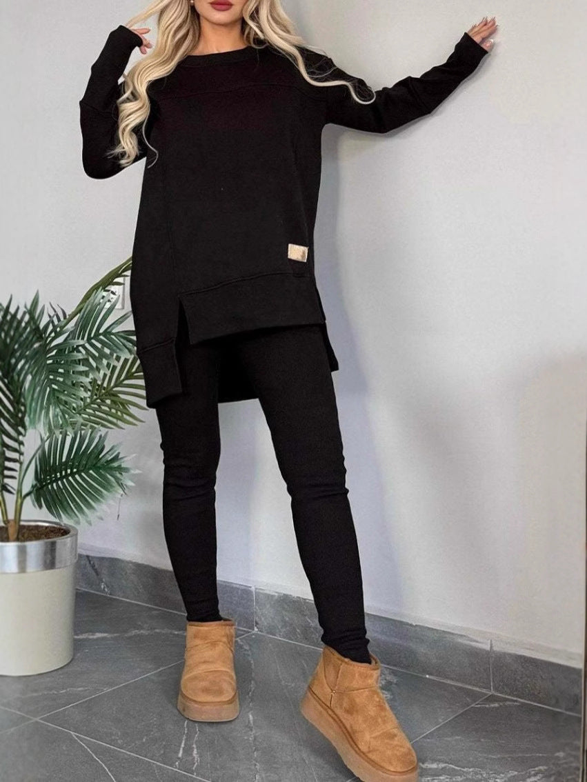 Damen Lässiges Langarm Sweatshirt-Set mit asymmetrischem Schnitt und praktischen Taschen R&B