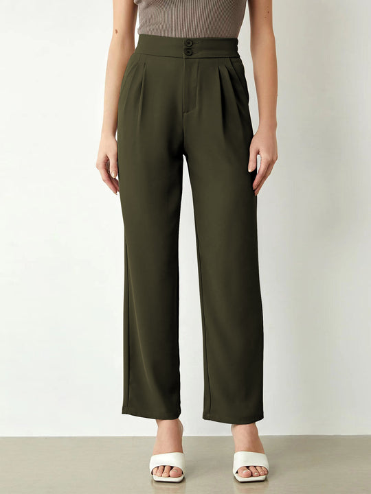 Damen elegante weite Stoffhose mit Bundfalten und hohem Taillenbündchen R&B