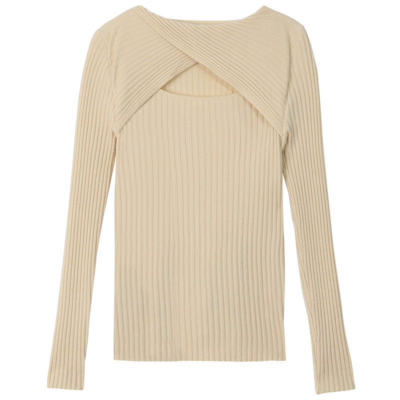 Damen Langarmshirt mit offener Schulterpartie und Rippstrickmuster R&B