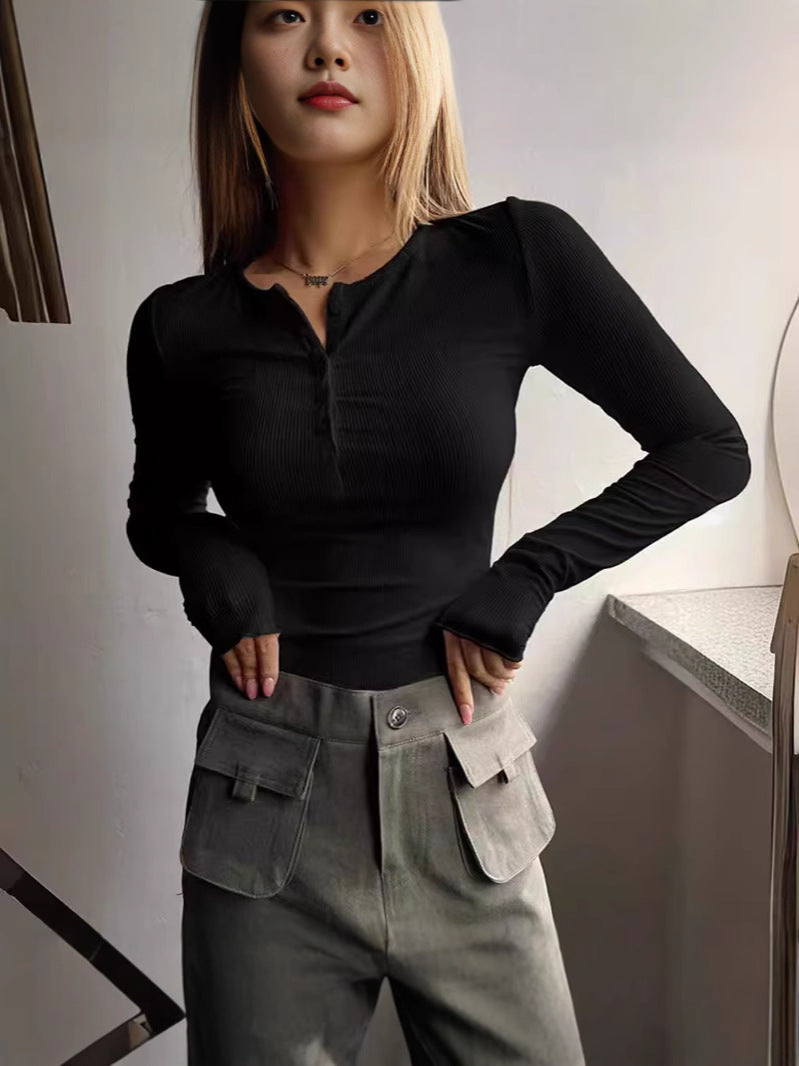 Damen Langarmshirt mit eleganter Knopfleiste R&B
