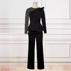 Damen eleganter Jumpsuit mit asymmetrischem Oberteil und raffiniertem Rüschendesign