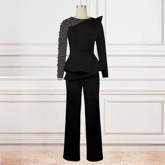 Damen eleganter Jumpsuit mit asymmetrischem Oberteil und raffiniertem Rüschendesign R&B