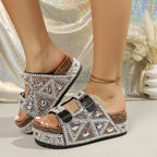Damen Glamouröse Plateau-Sandalen mit funkelnden Strassdetails und komfortabler Sohle