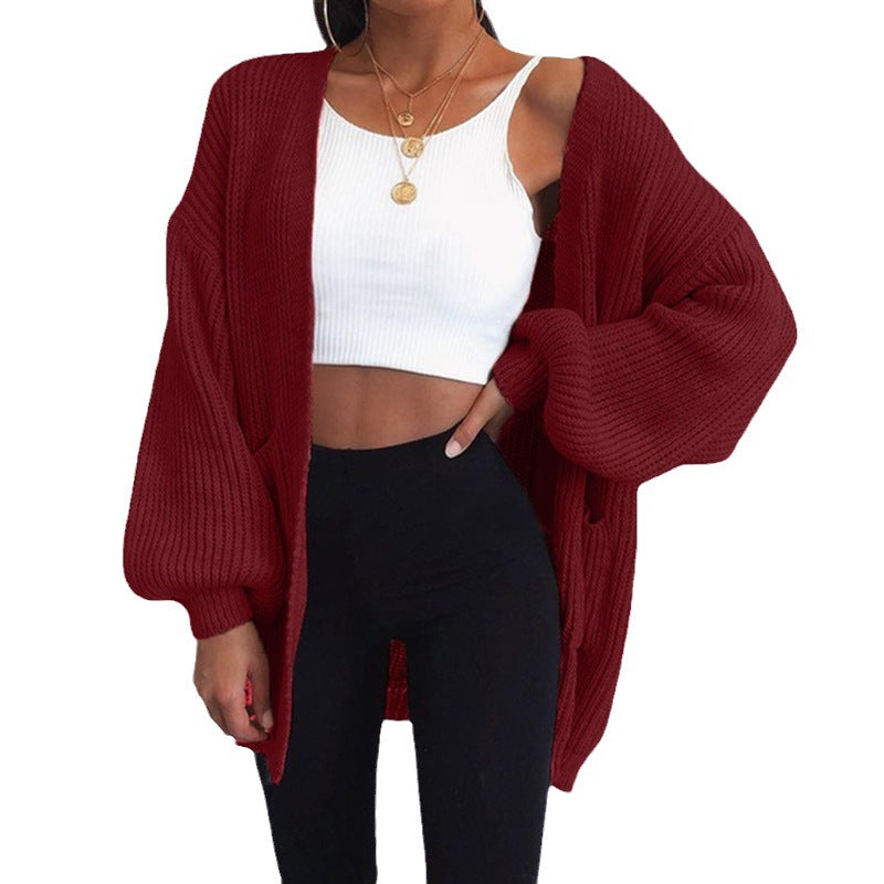 Damen Grobstrickcardigan mit lässigen Oversized-Ärmeln und großen Taschen R&B