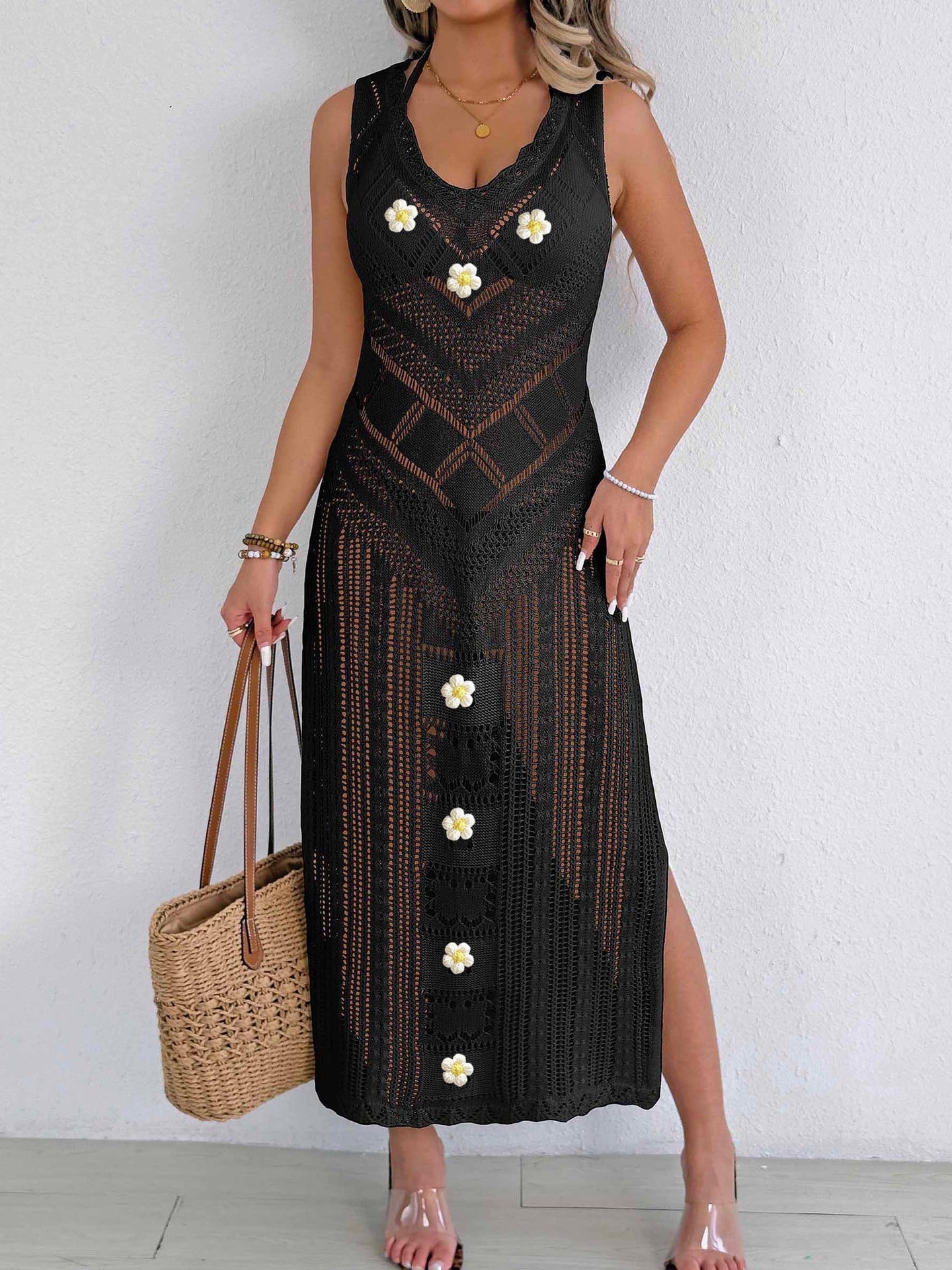 Damen Häkel-Kleid mit floralem Design R&B