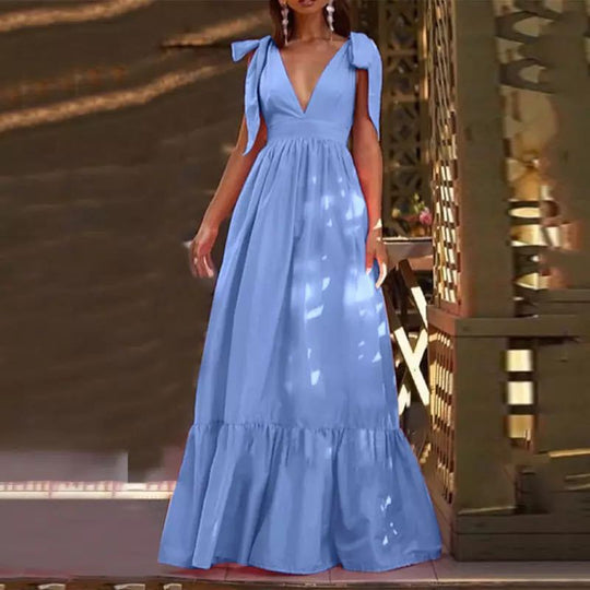 Damen Maxikleid mit festlichen Rüschendetails und tiefem V-Ausschnitt R&B