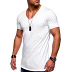 Herren nan V-Ausschnitt T‑Shirt aus feinem Jersey mit schmaler Silhouette und flachen Nähten R&B