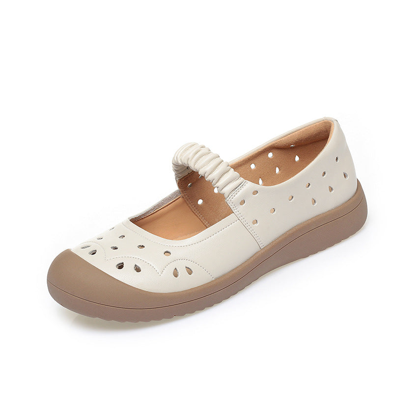 Damen Komfortable Ballerinas mit perforierter Oberfläche und elastischem Riemen R&B