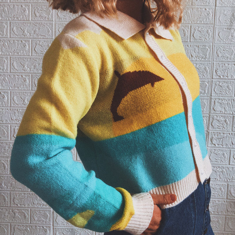 Damen Strickjacke mit verspieltem Motiv und modernem Farbverlauf R&B