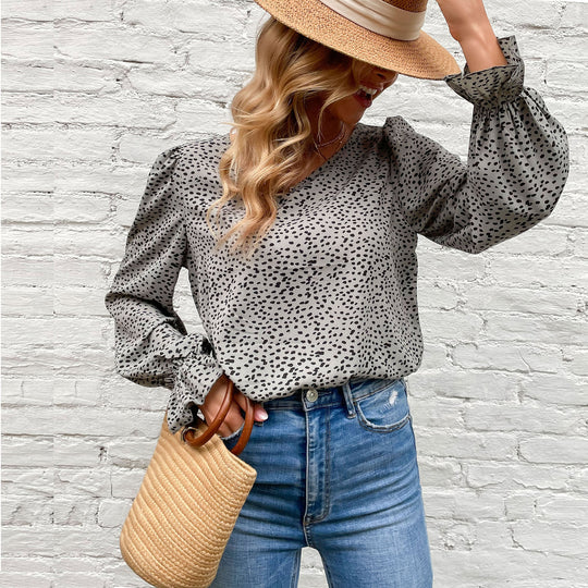 Damen Bluse mit eleganten Puffärmeln und Punkte-Design R&B