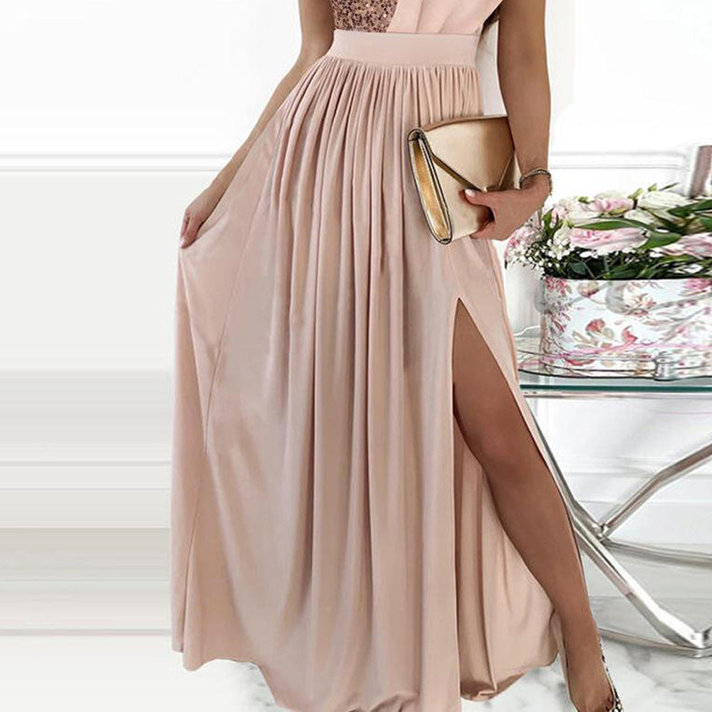 Damen Elegantes Abendkleid mit schimmerndem Oberteil und voluminösem Rock R&B