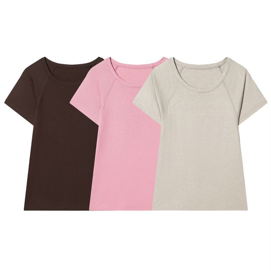 Damen Casual T-Shirt mit rundem Halsausschnitt und bequemen Raglanärmeln R&B