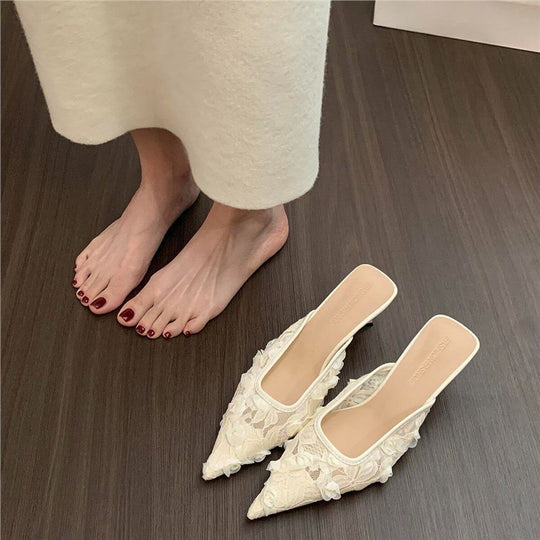 Damen spitze Slingback Mules mit floralen Applikationen R&B
