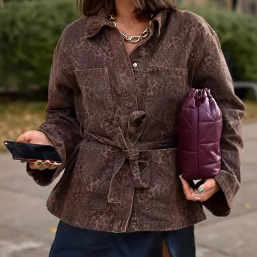 Damen Leinenhemdjacke mit tailliertem Schnitt und Gürtel R&B