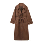 Damen elegante Suede Trenchcoat R&B