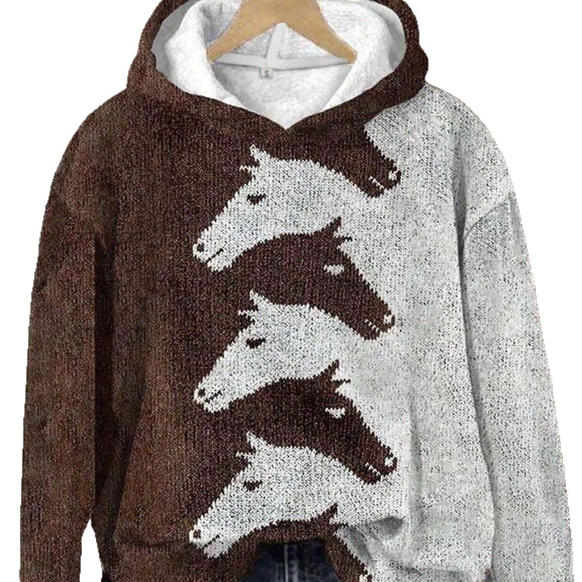 Damen Hoodie mit kreativem Pferdemuster & bequemer Passform | R&B