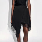 Damen nan asymmetrischer Wickelrock mit Spitzenbesatz und satinähnlichem Fall R&B