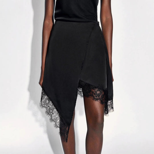 Damen nan asymmetrischer Wickelrock mit Spitzenbesatz und satinähnlichem Fall R&B