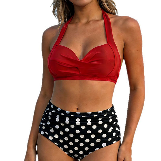 Damen Hochgeschnittener Bikini mit verspieltem Punkte-Design R&B