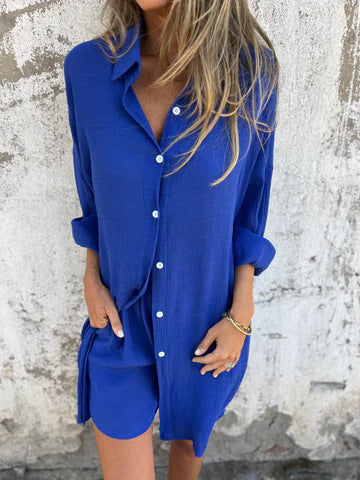 Damen Langärmlige Hemdbluse im Oversize-Stil mit Knopfleiste R&B