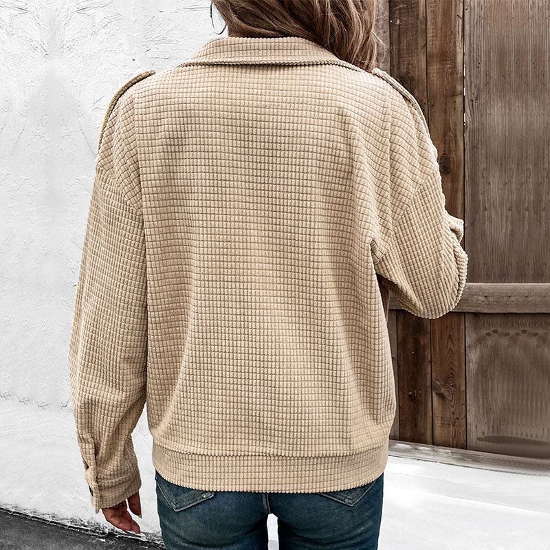 Damen lässige Strukturierte Jacke mit Frontreißverschluss R&B