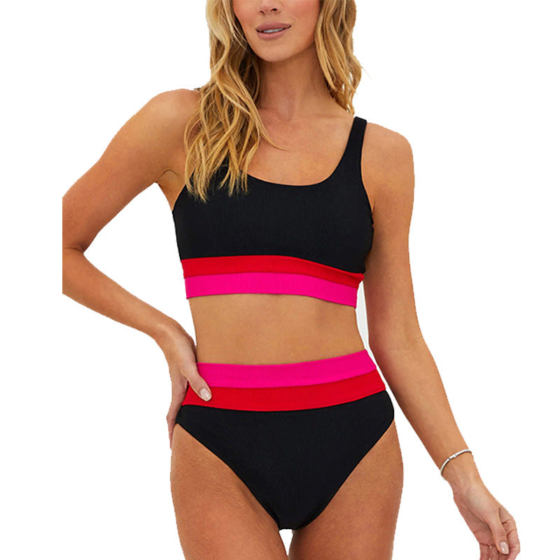 Damen Sportliches Bikini-Set mit komfortablem Crop-Top und hochgeschnittenem Höschen R&B