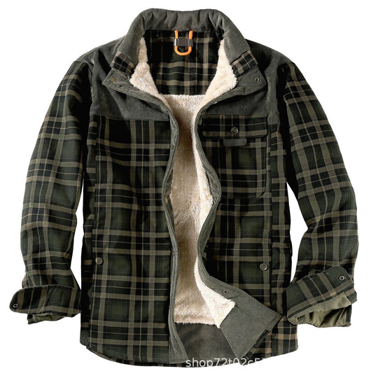 Herren gefütterte Karojacke mit Teddyfell-Hausschicht und praktischen Taschen R&B