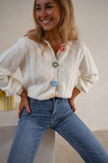 Damen Strickjacke mit kreativen Knopfdetails und strukturiertem Muster R&B