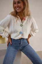Damen Strickjacke mit kreativen Knopfdetails und strukturiertem Muster R&B