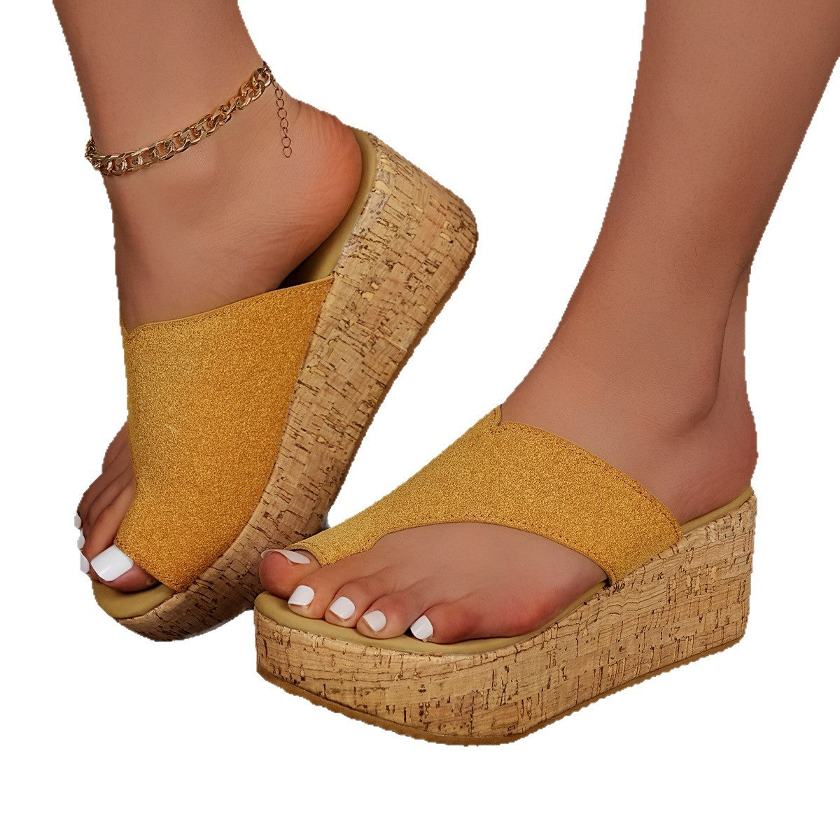 Damen Wedge-Pantoletten mit offenem Zehenbereich und rutschfester Korksohle R&B