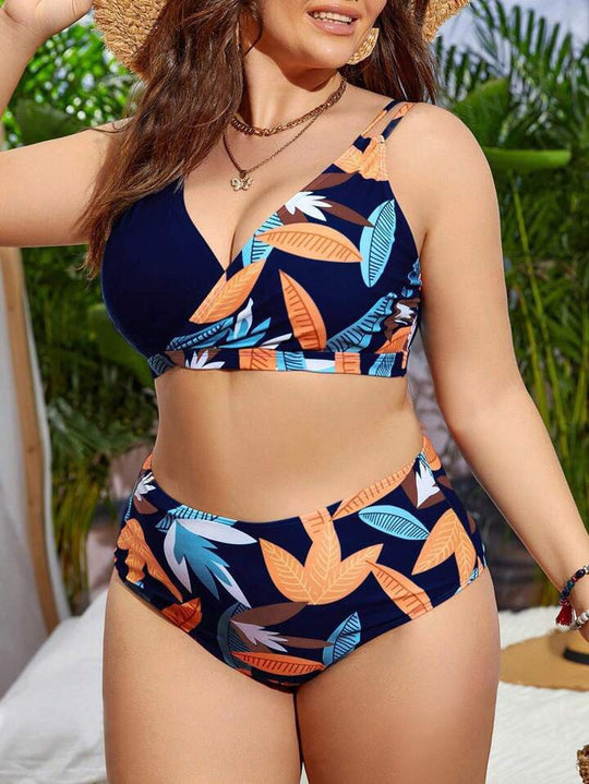 Damen Hochgeschnittener Bikini mit Wickeldesign und floralem Muster R&B
