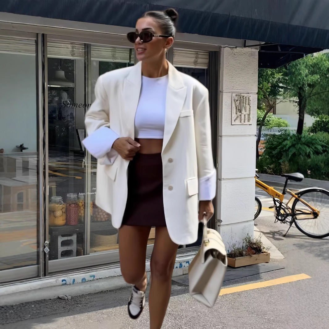 Damen Elegante Oversized-Blazerjacke mit praktischen Taschen R&B