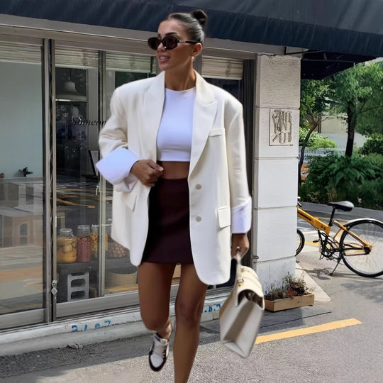 Damen Elegante Oversized-Blazerjacke mit praktischen Taschen R&B