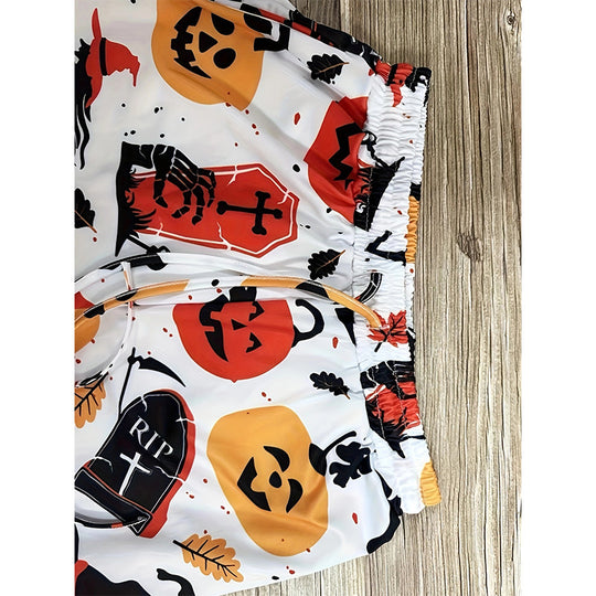 Damen lässige Halloween-Jogginghose mit elastischem Bund und buntem Druck R&B