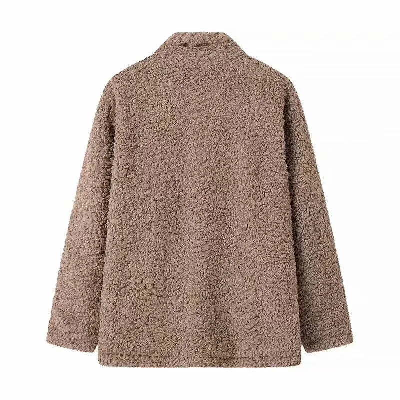 Damen kuschelige Fleecejacke mit hohen Kragen und Druckknopfverschluss R&B