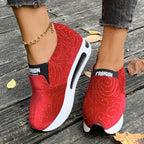 Damen Bequeme Slip-On Sneakers mit Glitzer-Design