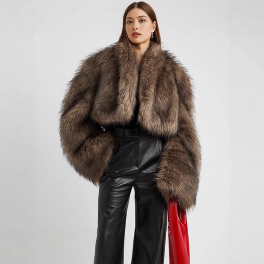 Damen luxuriöser Kunstpelz-Cropped-Bolero R&B