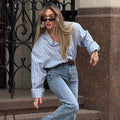 Damen lässige Oversize-Hembluse mit Streifen R&B