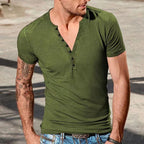 Herren Kurzarm Henley-T-Shirt mit Knopfleiste und weichem Baumwollmix R&B