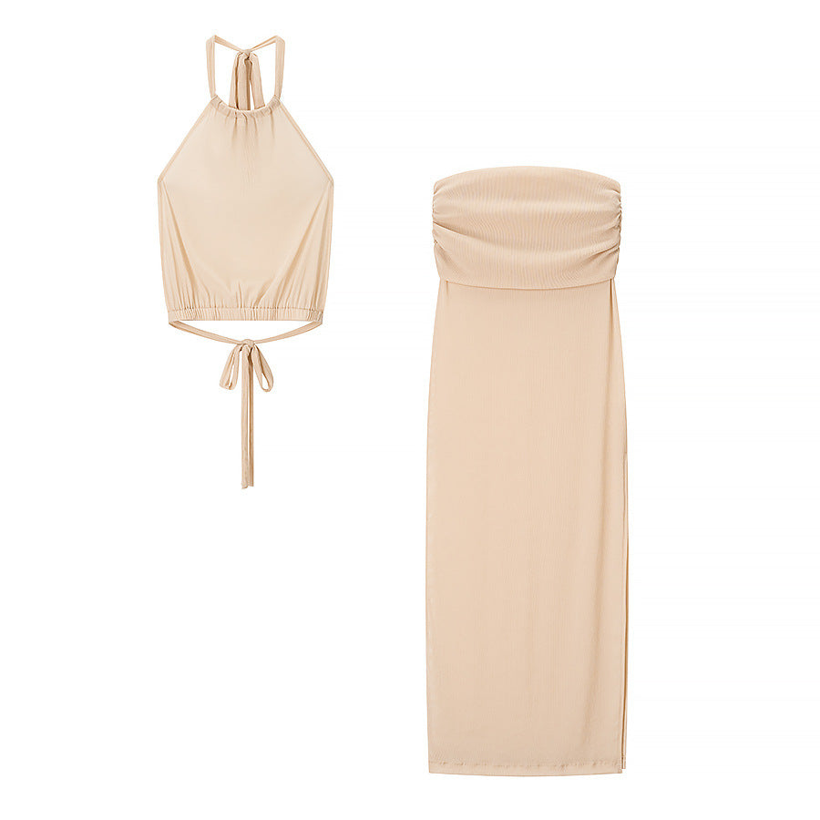 Damen Set aus eleganter Crop-Top und figurbetontem Rock mit Raffungen R&B