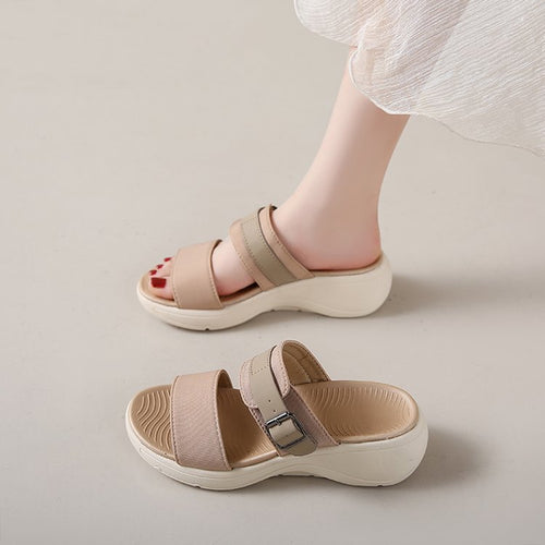 Damen bequeme Sandalen mit breitem Riemen und ergonomischer Sohle R&B