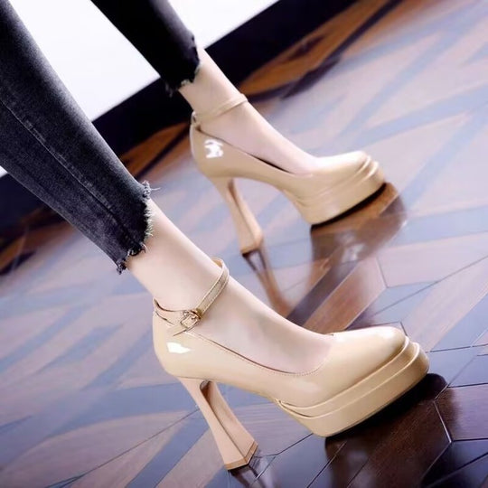 Damen High Heel Plateau-Pumps mit verstellbarem Knöchelriemen R&B