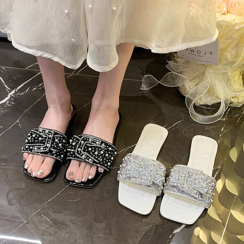 Damen Lifestyle Slides mit eleganter Perlenschließe R&B