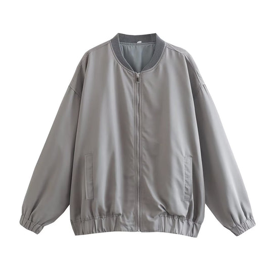 Damen lässige Bomberjacke aus leichtem Material mit elastischem Saum und praktischen Taschen R&B