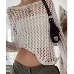 Damen luftiges Häkeloberteil mit weitem Schnitt und transparentem Design R&B