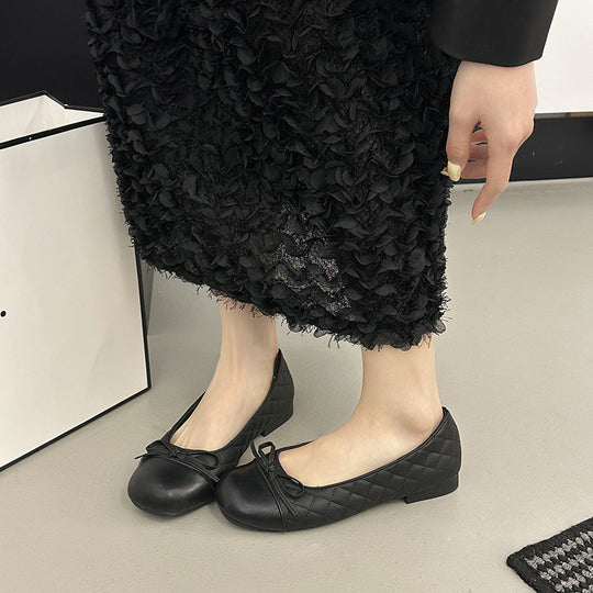 Damen edle Ballerinas mit feinem Schleifendetail und kontrastierendem Zehenbereich R&B