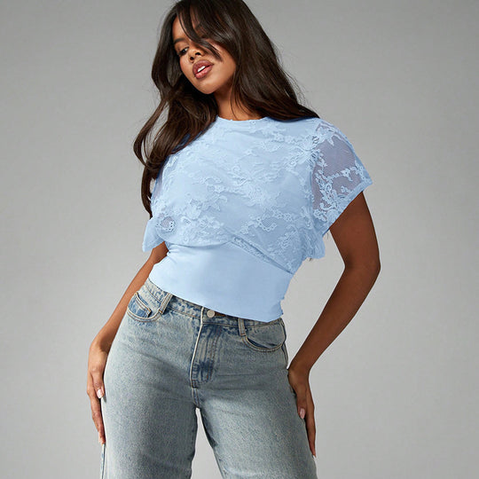 Damen Elegant strukturiertes Oberteil mit Spitzendetails R&B
